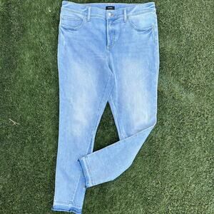 Express Jeans Skinny Fit Mid Rise Conscious Edit Raw Hem Light Wash Denim Sz 12R